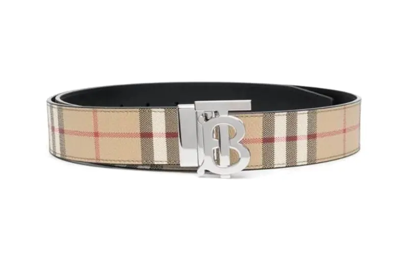 Burberry PU Polyurethane Leather Belts Men's Archive Beige/Silver Width 3.5cm