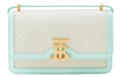 Burberry Canvas With Leather Shoulder Bag, Crossbody Bag Mini Women's Natural/Cool Mint