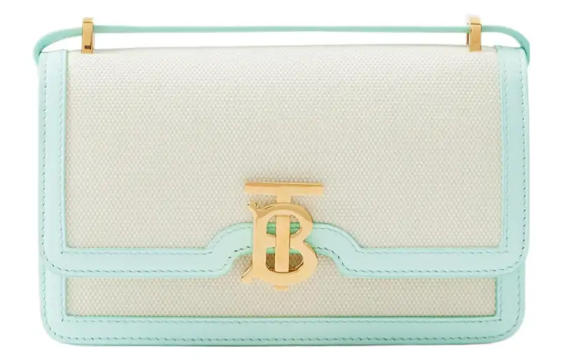 Burberry Canvas With Leather Shoulder Bag, Crossbody Bag Mini Women's Natural/Cool Mint