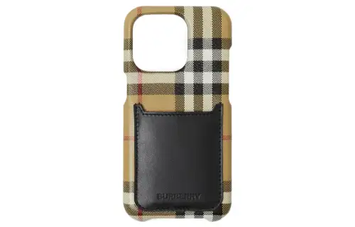 Burberry Cotton With Cow Leather IPhone 14 Pro Cell Phone Protective Cover Bag Accessory Men's Archive Beige