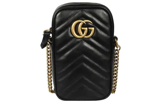 GUCCI Leather Cell Phone Pouch, Crossbody Bag, Shoulder Bag Mini Women's Black