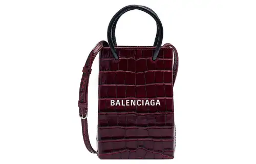 Balenciaga Crocodile Pattern Cow Leather Handbag, Shoulder Bag, Crossbody Bag Regular Women's Burgundy