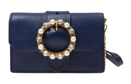 MIU MIU Calfskin Shoulder Bag, Crossbody Bag Women's Dark Blue
