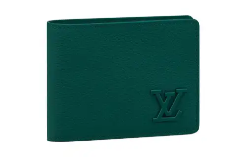 LOUIS VUITTON Multiple Cow Leather Wallet Men's Dark Green