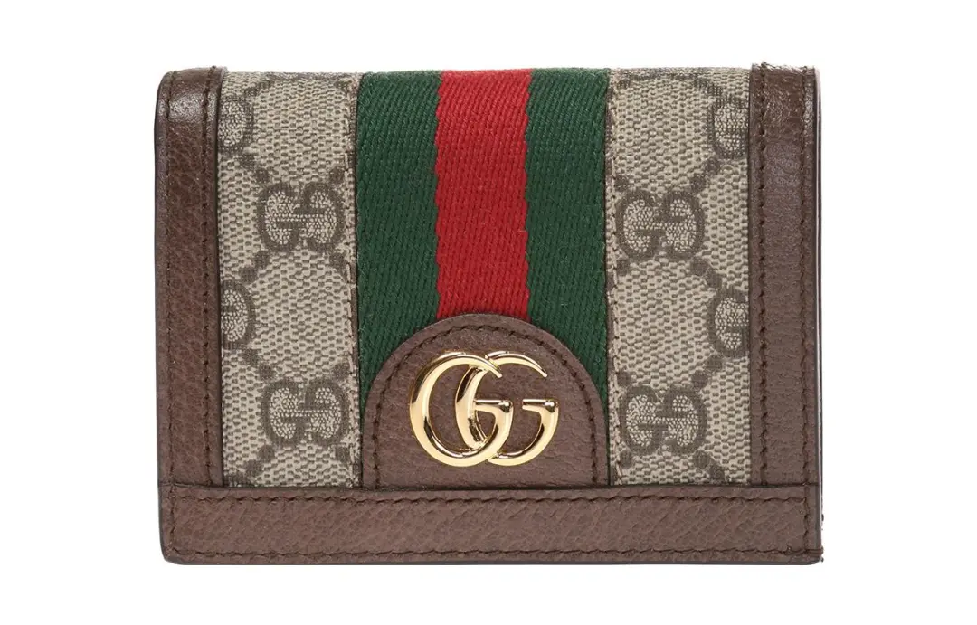 GUCCI Ophidia Canvas With Leather Wallet, Card Holder Women's Ebony/Brown