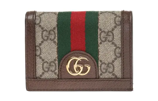 GUCCI Ophidia Canvas With Leather Wallet, Card Holder Women's Ebony/Brown