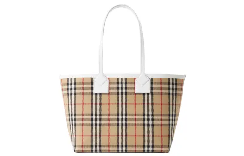 Burberry Cow Leather Canvas Tote Bag, Shopping Bag, Handbag Small Women's Archive Beige/White