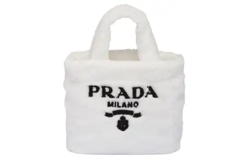 PRADA Embroidery Patchwork Fabric Tote Bag, Shopping Bag, Handbag Mini Women's Black/White