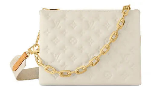 LOUIS VUITTON Coussin Lambskin With Calfskin Crossbody Bag, Shoulder Bag Small Women's White