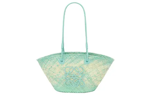 LOEWE Anagram Basket Iracap Palm Fiber With Cow Leather Handbag, Shoulder Bag Women's Mint Green