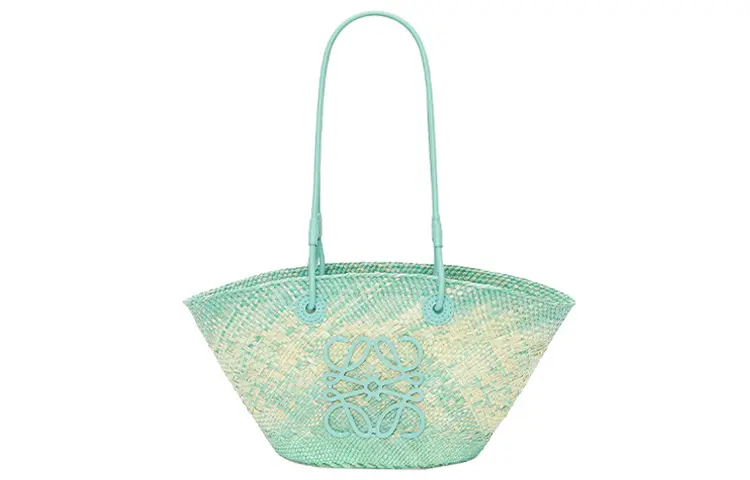 LOEWE Anagram Basket Iracap Palm Fiber With Cow Leather Handbag, Shoulder Bag Women's Mint Green