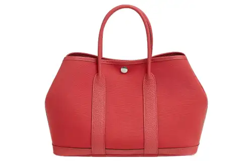 HERMES Garden Party Canvas And Negonda Calfskin Handbag 34 Women's Azalea Red