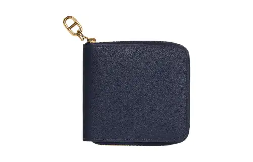 HERMES Zipengo Evercolor Calfskin Wallet Men's 2Z Bleu Nuit Midnight Blue