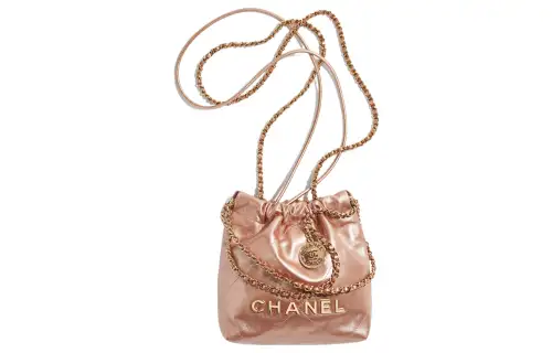 CHANEL 22Bag Metallic Calfskin Bucket Bag, Handbag, Shoulder Bag, Crossbody Bag Mini Women's Copper Powder Color