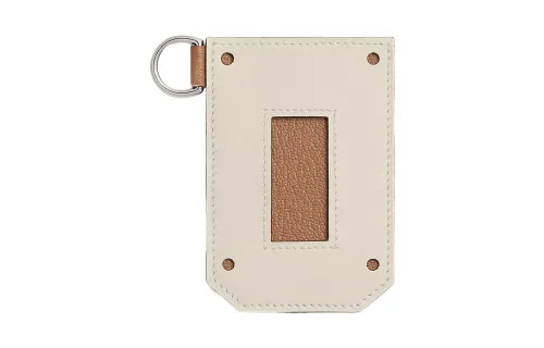 HERMES Colormatic Swift Calfskin Vs Mysore Goat Skin Card Holder Women's Cream White & Wood Color
