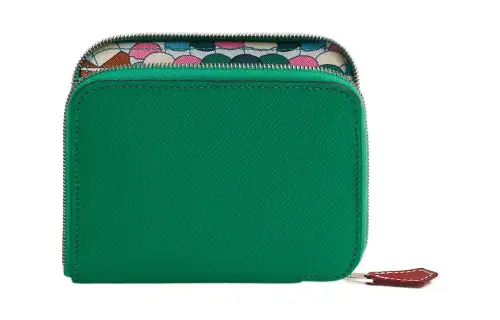 HERMES Silk'In Epsom With Barenia Calfskin Coin Purse Wallet Women's Jasper
