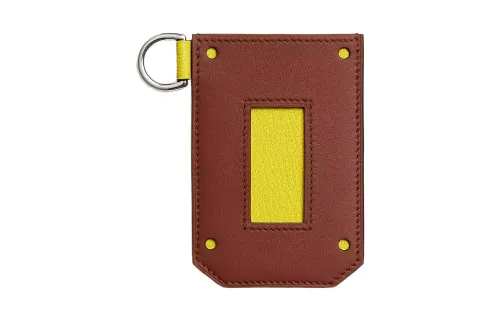 HERMES Colormatic Swift Calfskin Vs Mysore Goat Skin Card Holder Women's Copper Red & Lemon