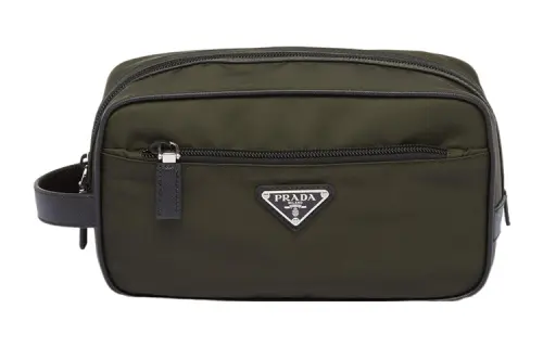 PRADA Saffiano Fabric Travel Bag Clutch Men's Green