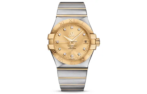OMEGA Omega, mechanical automatic mechanism, men's watch, yellow dial stainless steel, gold watch, case, Switzerland, 35mm, 750 sample gold