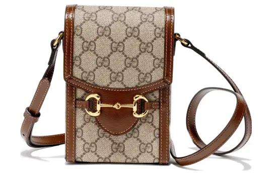GUCCI Horsebit 1955 Canvas With Leather Cell Phone Pouch, Cigarette Case, Bag, Crossbody Bag, Shoulder Bag Unisex