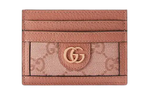 GUCCI Ophidia Canvas With Leather Trim Card Holder Women's Pink