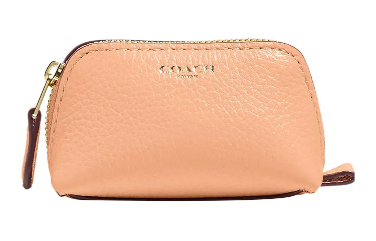 COACH Pebbled Leather Clutch Makeup Bag Women's Orange