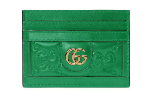 GUCCI GG Matelassé Leather Clutch Card Holder Small Women's Green
