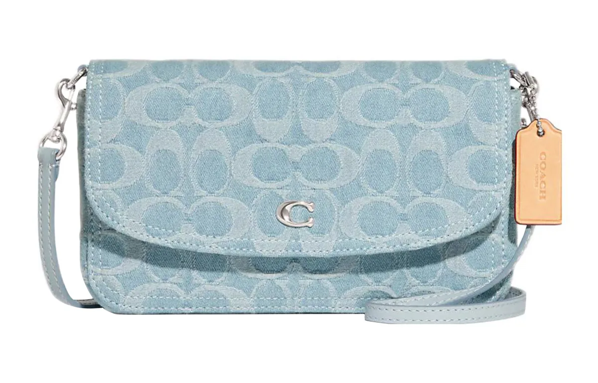 COACH Hayden Denim With Refined Calfskin Crossbody Bags Small Women's Blue