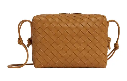 Bottega Veneta Loop Leather Camera Bag Storage Bag Handheld Shoulder Bag Small Women's Camel