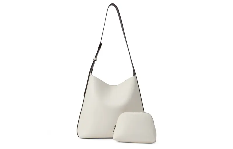 CHARLES&KEITH Pu Tote Bag, Shopping Bag, Shoulder Bag Women's Navy Blue/Cream Milk White/Orange/Green