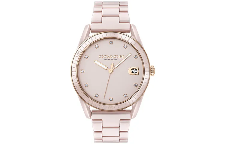 COACH PRESTON Wrist Watches Quartz Movement Ceramic Strap Pink Watch Dial Women's Watch 30m Water Resistant
