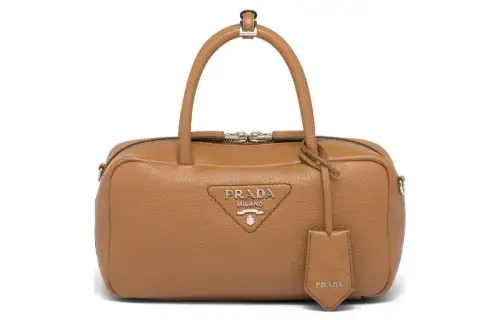 PRADA Detachable Strap Cow Leather Handbag Women's Caramel Brown