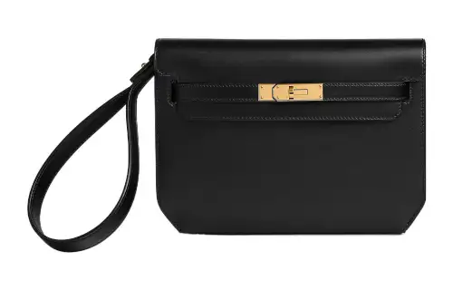 HERMES Kelly Depeches Box Tadelakt Leather Clutch Unisex 89 Noir Black