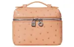 Loro Piana ExtraPocket Ostrich Leather Makeup Bag Small Square Bag Handbag, Shoulder Bag Regular Women's Orange Pink