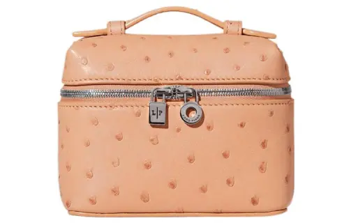 Loro Piana ExtraPocket Ostrich Leather Makeup Bag Small Square Bag Handbag, Shoulder Bag Regular Women's Orange Pink