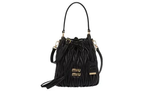 MIU MIU Leather Bucket Bag, Handbag, Shoulder Bag, Crossbody Bag Women's Black