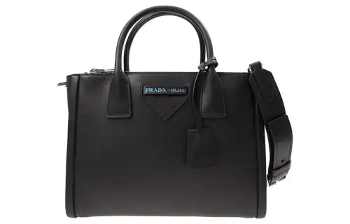 PRADA Adjustable Strap Calfskin Shoulder Bag, Crossbody Bag, Handbag Women's Black