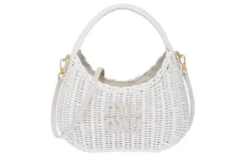 MIU MIU Woven Wicker Hobo Bag, Shoulder Bag, Crossbody Bag, Handbag Women's White