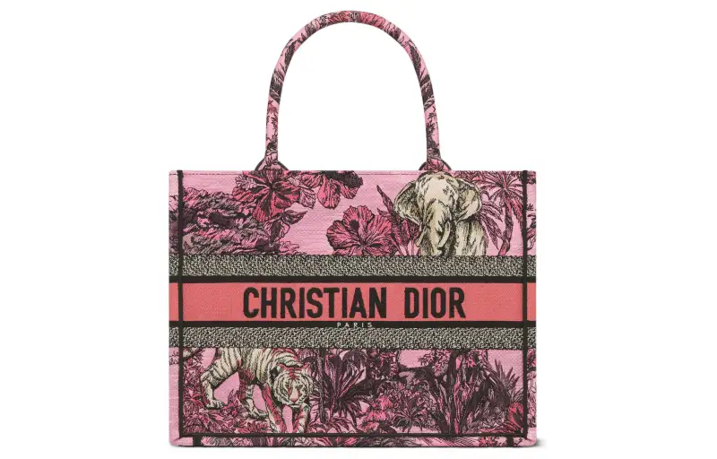 DIOR BookTote Embroidery Tote Bag, Shopping Bag, Handbag Medium Women's Pink/Multicolor