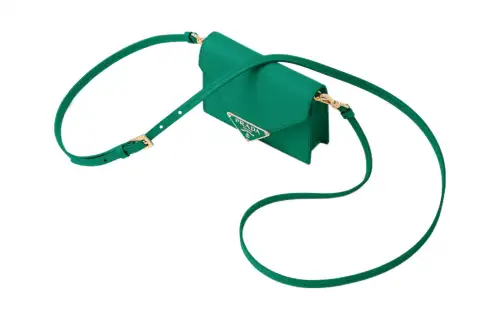 PRADA Saffiano Leather One Shoulder Crossbody Card Holder Women's Green