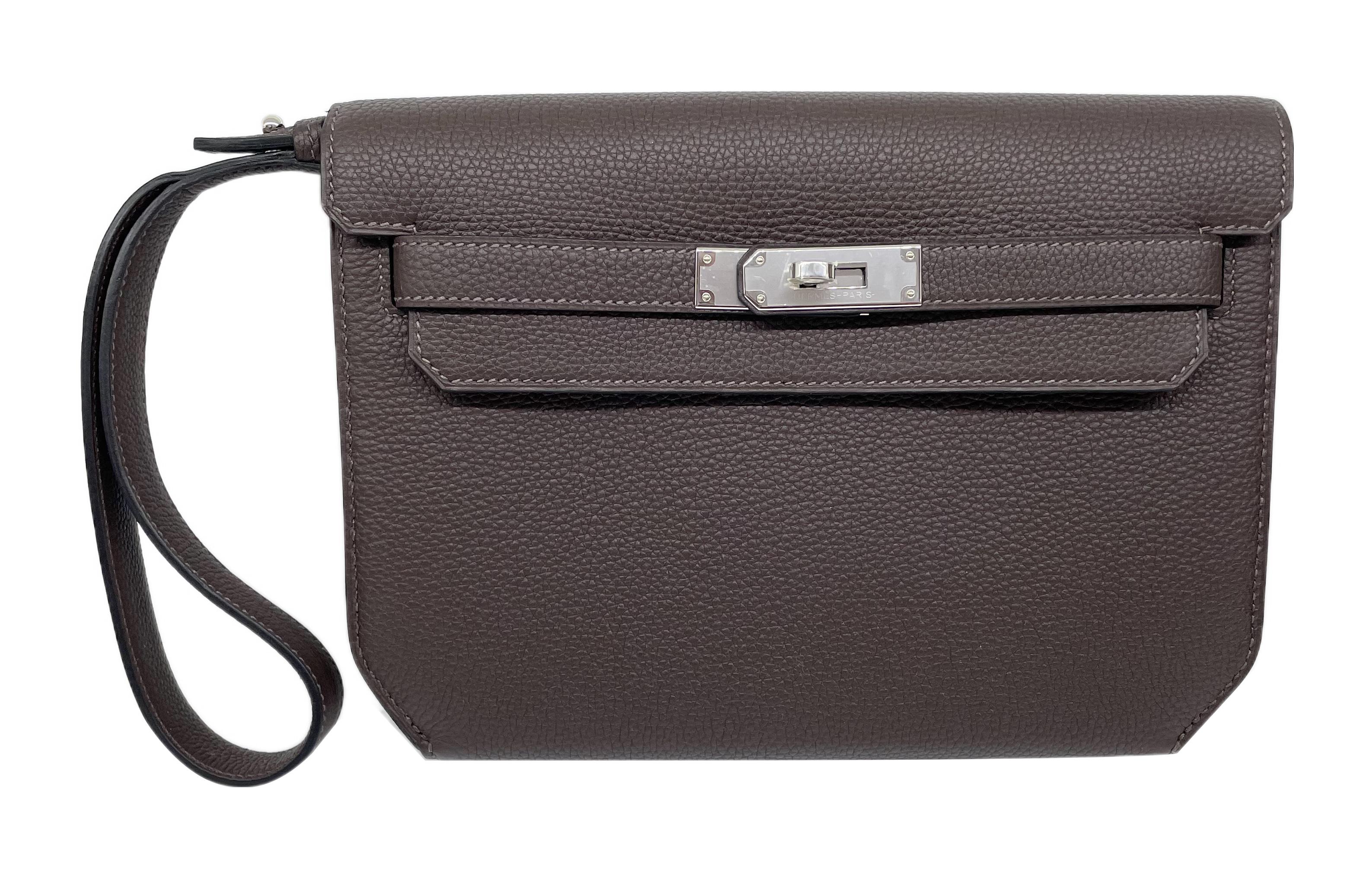 HERMES Kelly Depeches Togo Calfskin Clutch Men's 47 Chocolate