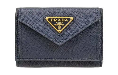 PRADA Cow Leather Wallet Men's Dark Blue