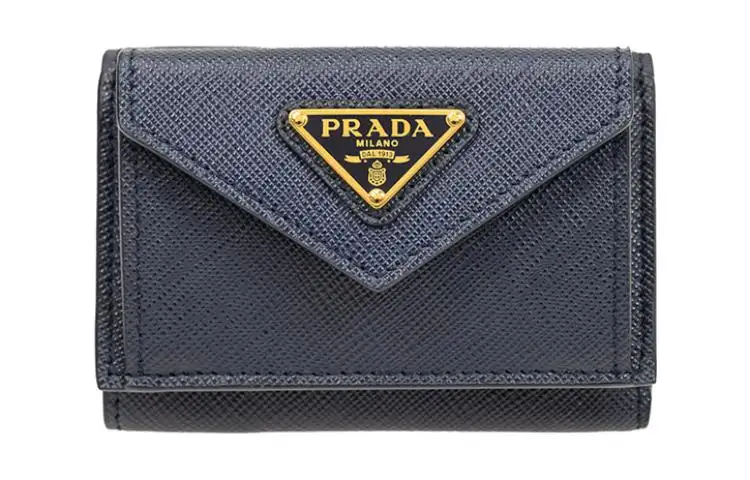 PRADA Cow Leather Wallet Men's Dark Blue