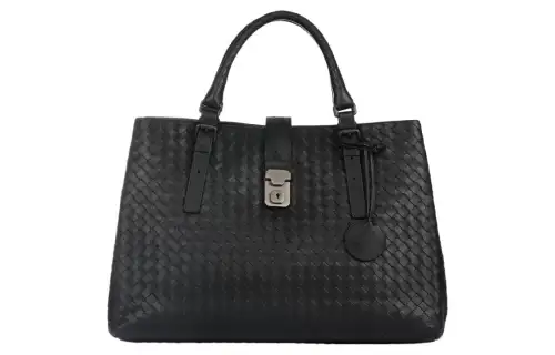 Bottega Veneta Woven Cow Leather Handbag Medium Women's Black