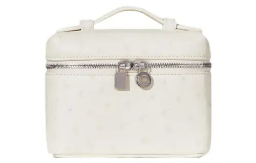 Loro Piana ExtraPocket Ostrich Leather Makeup Bag Small Square Bag Handbag, Shoulder Bag Regular Women's White