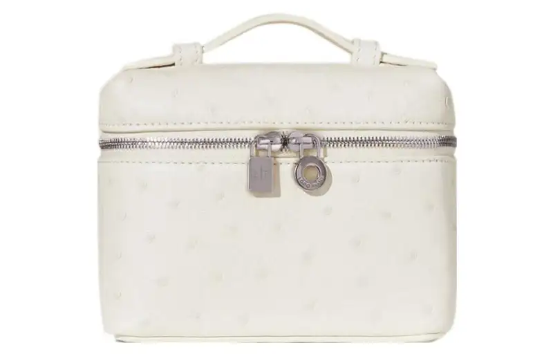 Loro Piana ExtraPocket Ostrich Leather Makeup Bag Small Square Bag Handbag, Shoulder Bag Regular Women's White