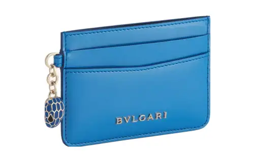 BVLGARI Serpenti Forever Calfskin Card Holder Women's Blue