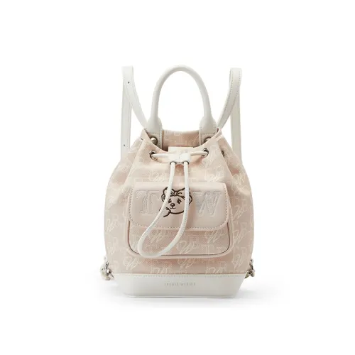 Teenie Weenie Fabric Bucket Bag Backpack Small Women's Apricot Pink/Cream White