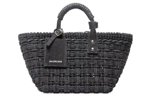 Balenciaga Bistro Denim With Cotton Lambskin Basket Bag, Shoulder Bag, Crossbody Bag, Handbag Women's Black