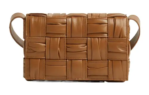 Bottega Veneta CASSETTE Pleated Calfskin Shoulder Bag, Crossbody Bag Small Women's Brown